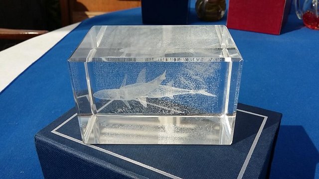 Image 2 of 3D Laser Etched Sharks Rectangular Glass Paperweight - boxed