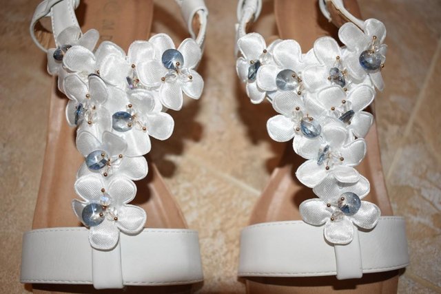 Image 2 of Pretty White Leather Sandals, Sparkling Beads BRAND NEW