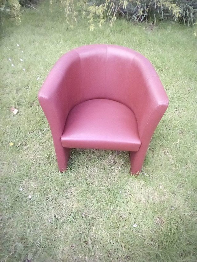 Image 2 of High Back Tub Chair - Covered in Red Vinyl
