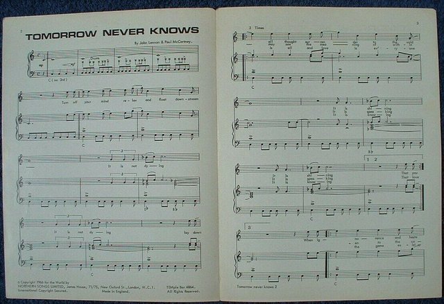 Image 2 of WANTED BEATLES "TOMORROW NEVER KNOWS" SHEET MUSIC