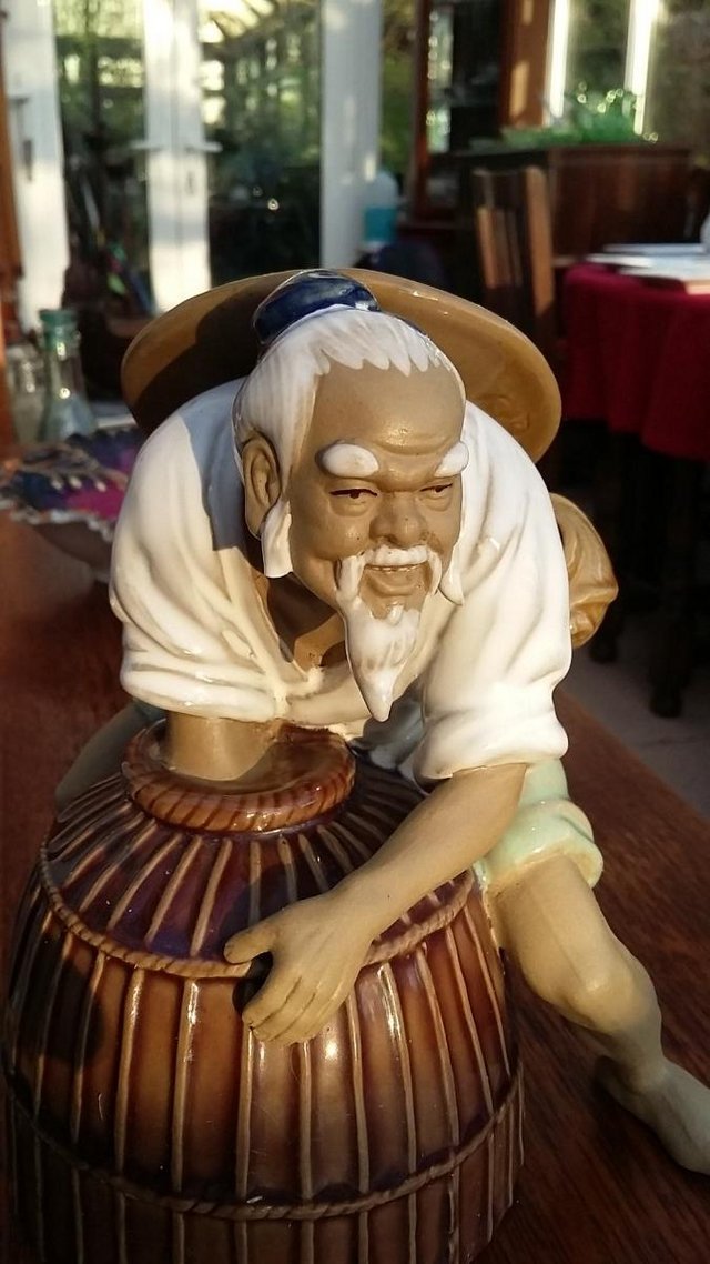 Image 2 of Vintage Yan, China, Glazed Chinese Mud Man Fisherman