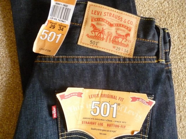 Preview of the first image of Levi's 501 Straight Leg Button Fly Denim Jeans - Brand New.