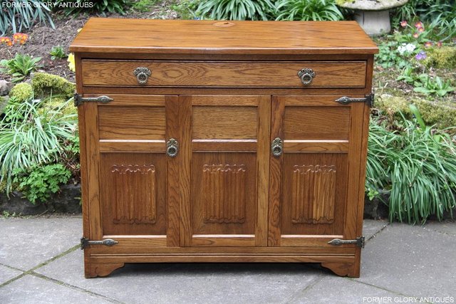 Preview of the first image of OLD CHARM VINTAGE OAK COMPUTER CABINET OFFICE WRITING DESK.