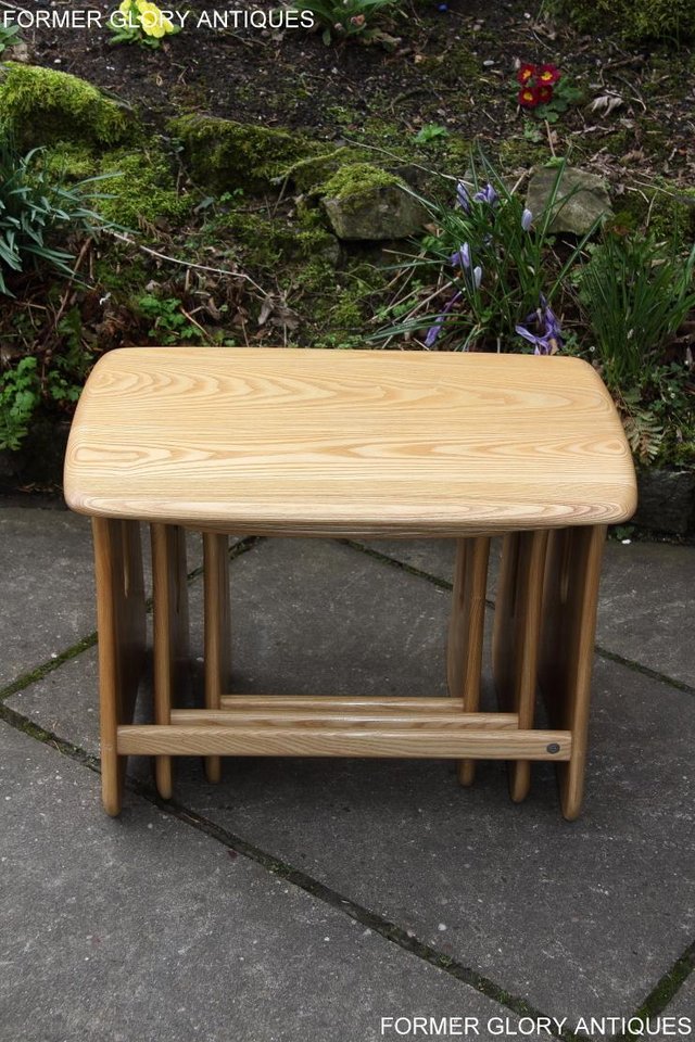 Image 7 of ERCOL WINDSOR ELM CLEAR FINISH NEST OF THREE COFFEE TABLES