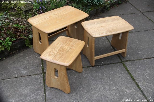 Image 57 of ERCOL WINDSOR ELM CLEAR FINISH NEST OF THREE COFFEE TABLES