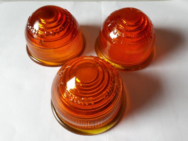Preview of the first image of Lucas L594 Amber Indicator Flat Base domed Glass lens X3.