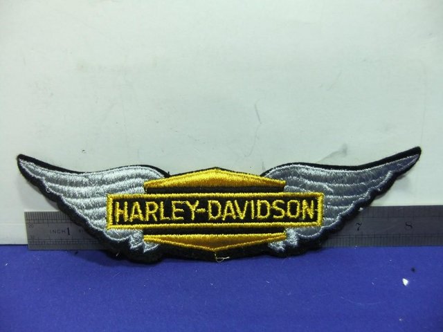Preview of the first image of harley davidson badge patch wings embroidered cloth c 1970s.