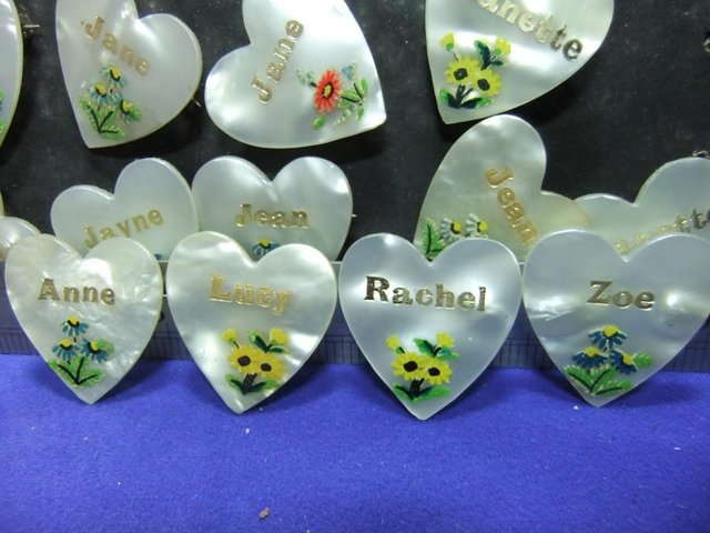 Image 3 of badge brooch love sweet heart names A to Z 1950s 60s stock e