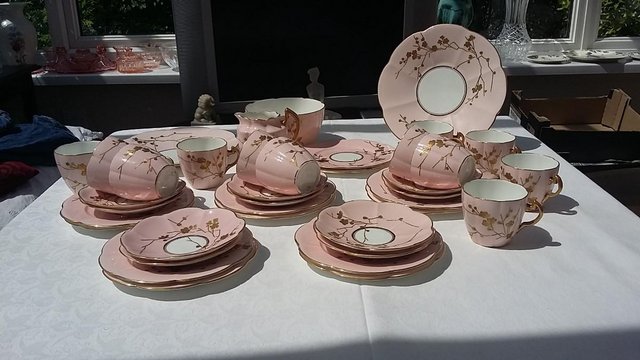 Image 2 of Wileman & Co Salmon Pink & Gold Thorn 38 piece China Set