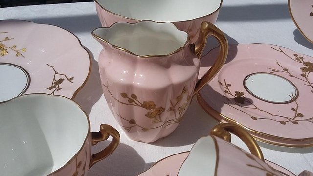 Image 3 of Wileman & Co Salmon Pink & Gold Thorn 38 piece China Set