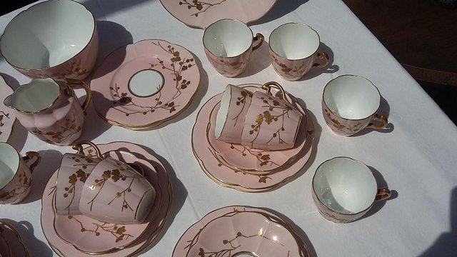 Image 6 of Wileman & Co Salmon Pink & Gold Thorn 38 piece China Set