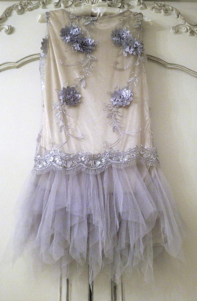 Image 3 of CHARLESTON 1930 STYLE DRESS DIDO Sequin Embroidery Grey Gold