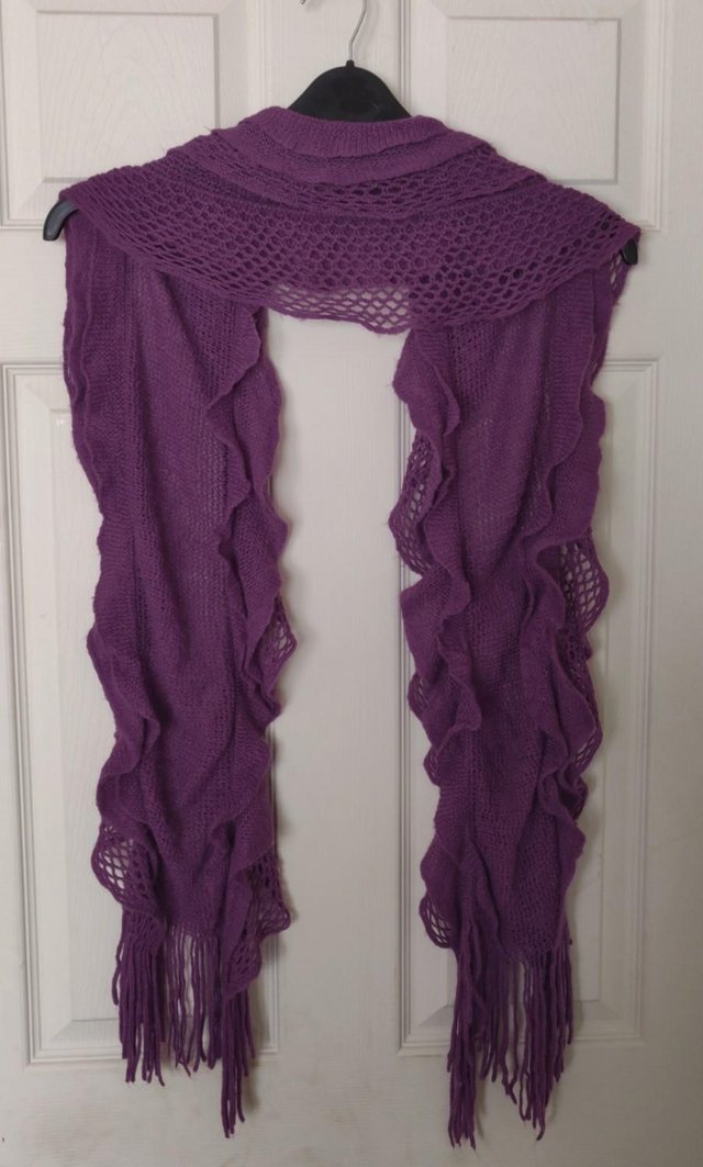 Preview of the first image of Lovely Ladies Purple Crocheted Scarf.   BX11.