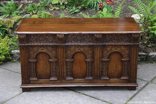 Preview of the first image of A TITCHMARSH AND GOODWIN CARVED OAK BLANKET BOX CHEST COFFER.