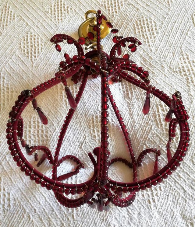 Image 3 of CHANDELIERS LIGHTING Red Bead Velvet Candelabra Pendant