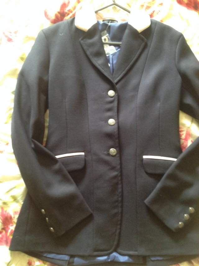 Preview of the first image of Ladies wool show jacket 34" navy/pink.