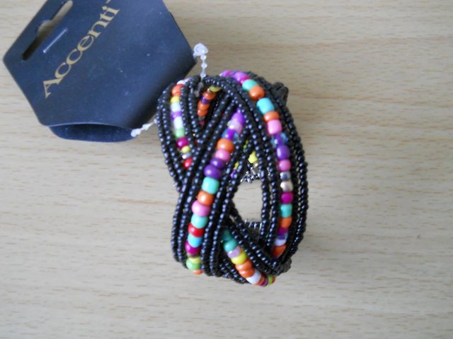 Preview of the first image of Accenti Black with Multi Couloured Bead Bracelet.