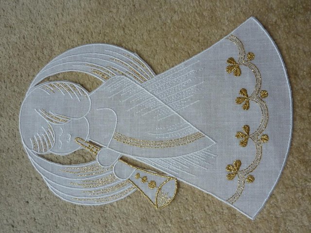 Preview of the first image of New, Christmas Applique piece - Angel - White and gold.