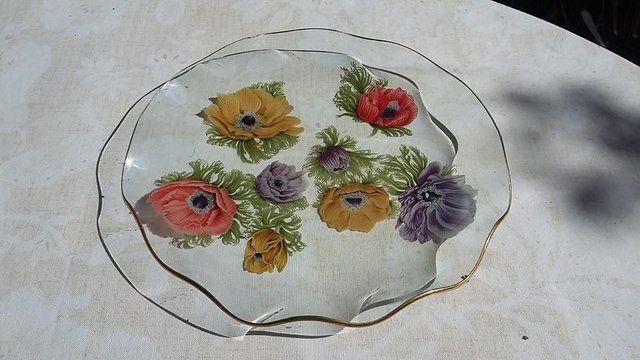 Preview of the first image of 1960s Chance Glass Anemone Pattern Fluted Plate.