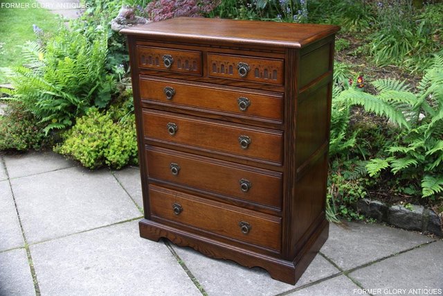 Image 2 of AN OLD CHARM CARVED LIGHT OAK CHEST OF SIX DRAWERS TV STAND