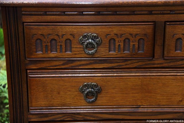 Image 10 of AN OLD CHARM CARVED LIGHT OAK CHEST OF SIX DRAWERS TV STAND