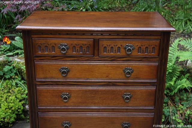 Image 11 of AN OLD CHARM CARVED LIGHT OAK CHEST OF SIX DRAWERS TV STAND