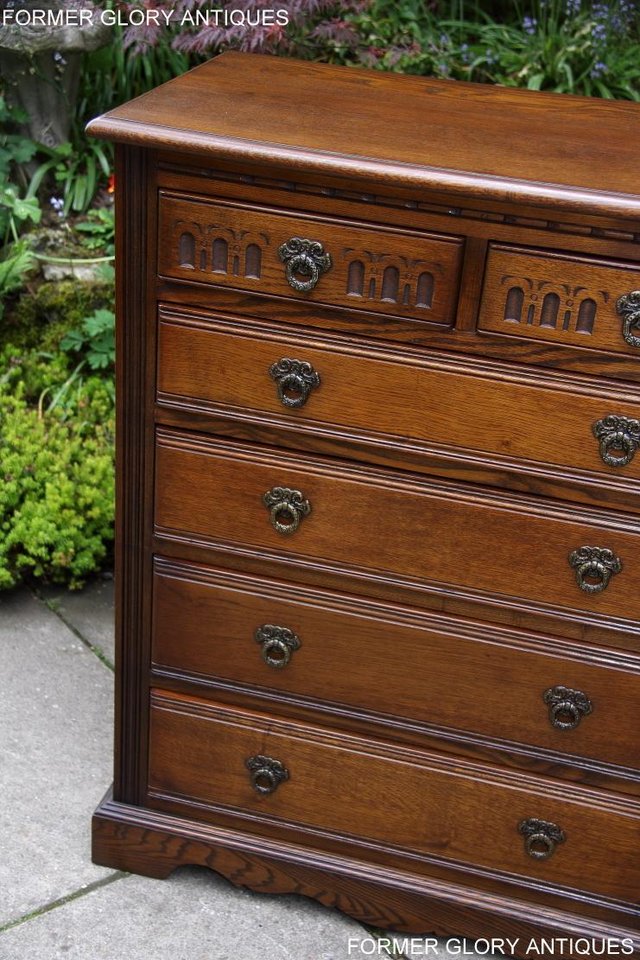 Image 12 of AN OLD CHARM CARVED LIGHT OAK CHEST OF SIX DRAWERS TV STAND