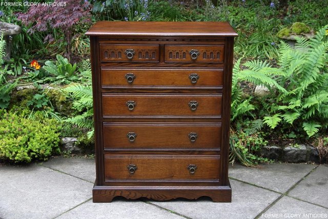 Image 14 of AN OLD CHARM CARVED LIGHT OAK CHEST OF SIX DRAWERS TV STAND