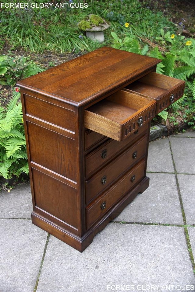 Image 16 of AN OLD CHARM CARVED LIGHT OAK CHEST OF SIX DRAWERS TV STAND