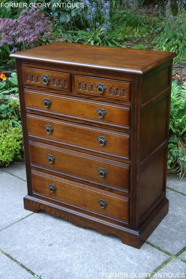 Image 17 of AN OLD CHARM CARVED LIGHT OAK CHEST OF SIX DRAWERS TV STAND