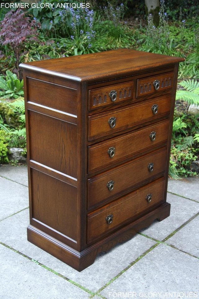 Image 32 of AN OLD CHARM CARVED LIGHT OAK CHEST OF SIX DRAWERS TV STAND