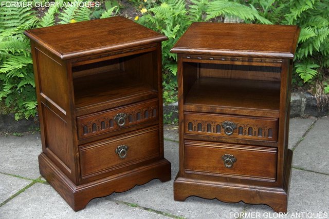 Preview of the first image of PAIR OF OLD CHARM OAK BEDSIDE CABINETS LAMP TABLE DRAWERS.