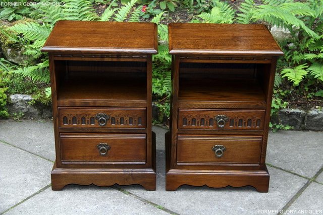 Image 3 of PAIR OF OLD CHARM OAK BEDSIDE CABINETS LAMP TABLE DRAWERS