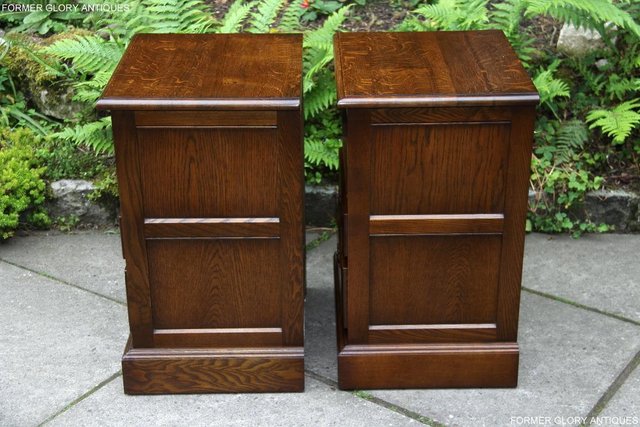 Image 6 of PAIR OF OLD CHARM OAK BEDSIDE CABINETS LAMP TABLE DRAWERS