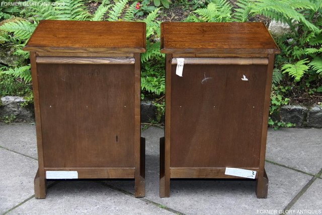 Image 7 of PAIR OF OLD CHARM OAK BEDSIDE CABINETS LAMP TABLE DRAWERS