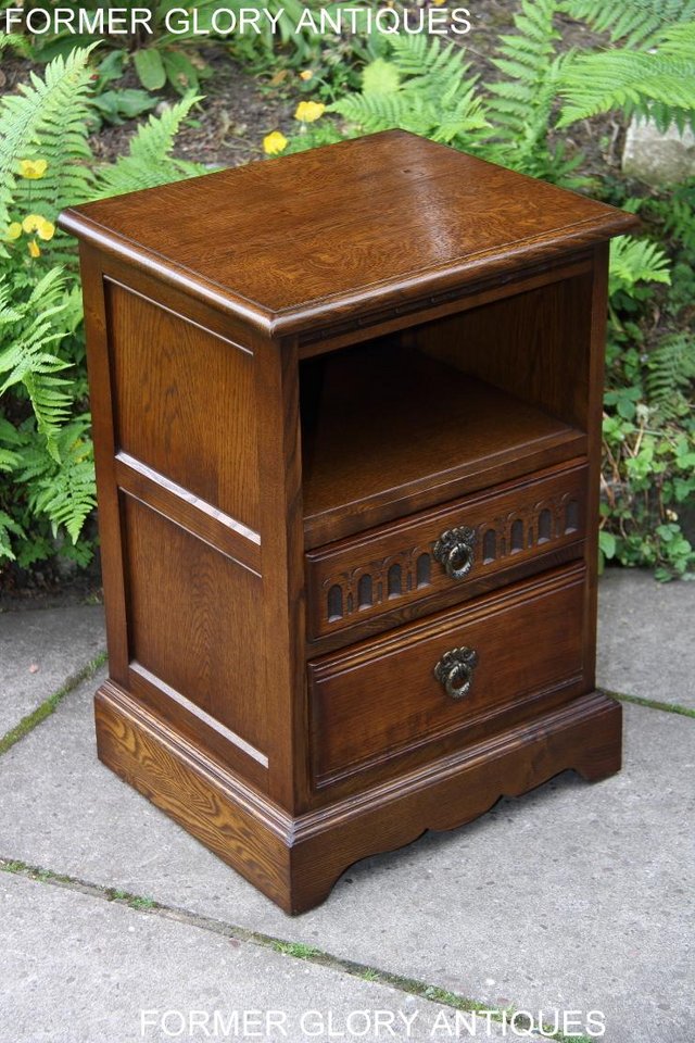Image 9 of PAIR OF OLD CHARM OAK BEDSIDE CABINETS LAMP TABLE DRAWERS