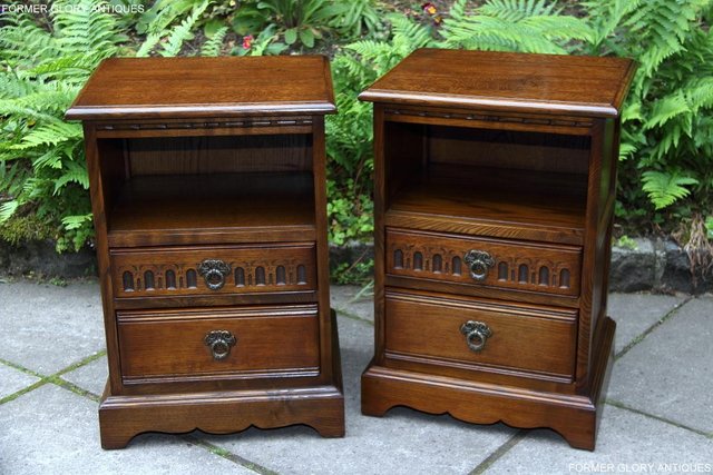 Image 14 of PAIR OF OLD CHARM OAK BEDSIDE CABINETS LAMP TABLE DRAWERS