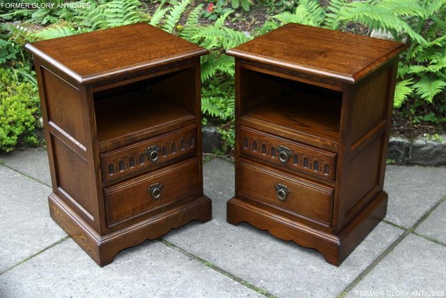 Image 17 of PAIR OF OLD CHARM OAK BEDSIDE CABINETS LAMP TABLE DRAWERS