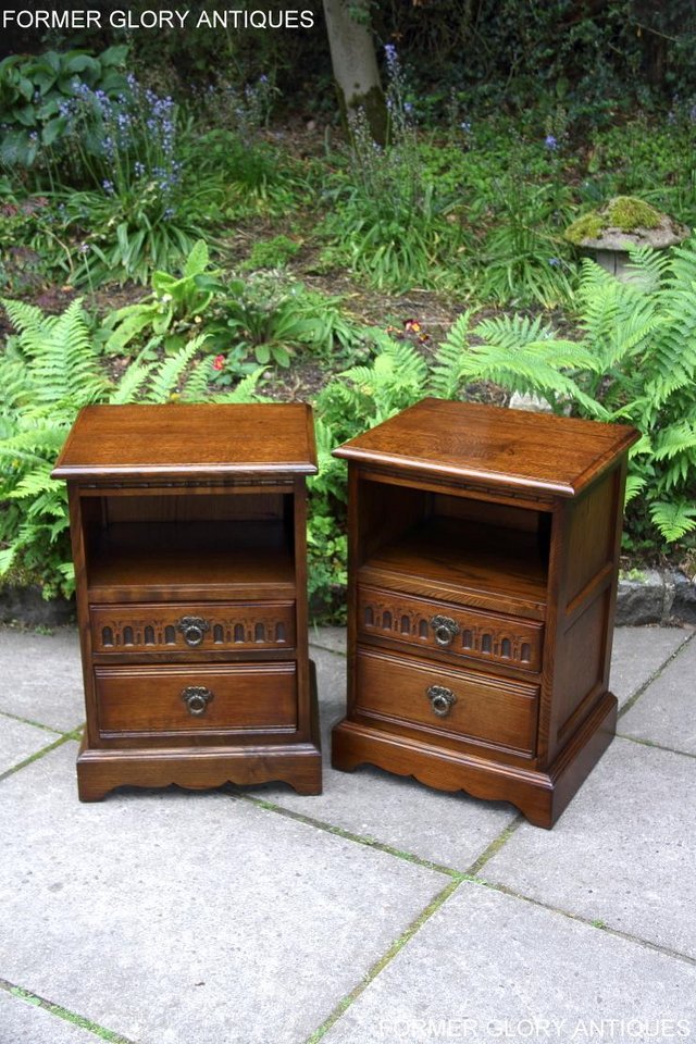Image 19 of PAIR OF OLD CHARM OAK BEDSIDE CABINETS LAMP TABLE DRAWERS
