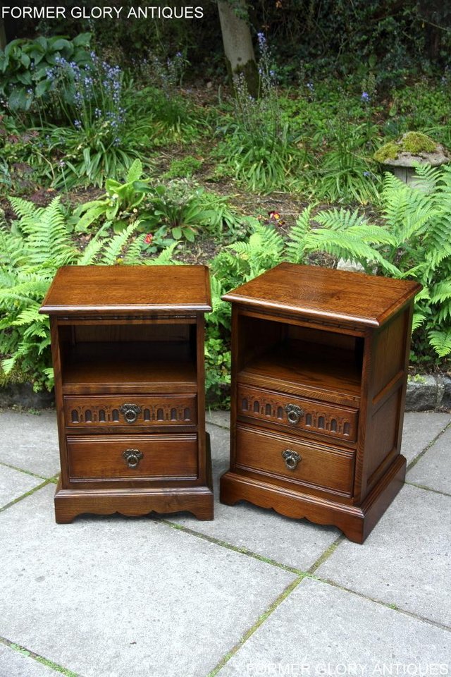 Image 20 of PAIR OF OLD CHARM OAK BEDSIDE CABINETS LAMP TABLE DRAWERS
