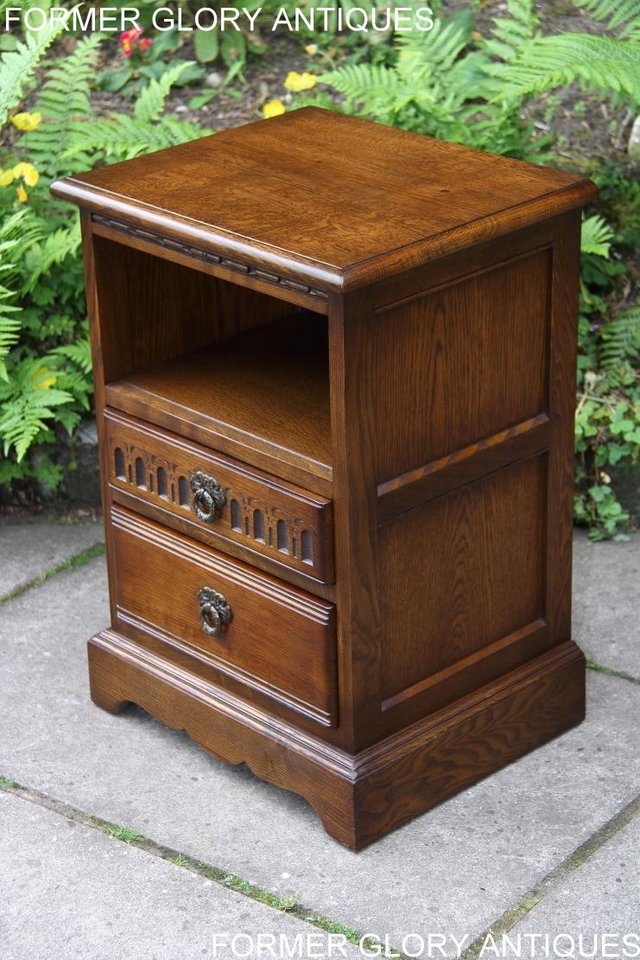 Image 30 of PAIR OF OLD CHARM OAK BEDSIDE CABINETS LAMP TABLE DRAWERS