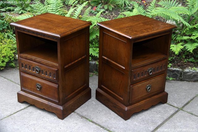 Image 31 of PAIR OF OLD CHARM OAK BEDSIDE CABINETS LAMP TABLE DRAWERS