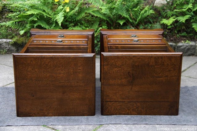Image 33 of PAIR OF OLD CHARM OAK BEDSIDE CABINETS LAMP TABLE DRAWERS