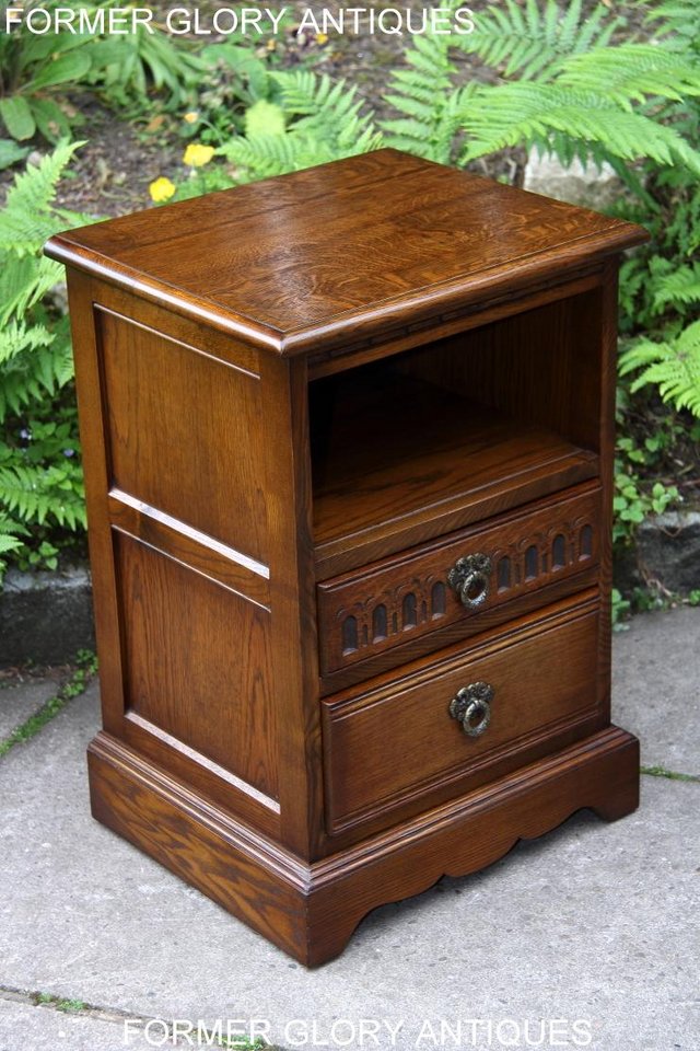 Image 35 of PAIR OF OLD CHARM OAK BEDSIDE CABINETS LAMP TABLE DRAWERS