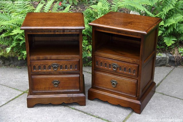 Image 37 of PAIR OF OLD CHARM OAK BEDSIDE CABINETS LAMP TABLE DRAWERS