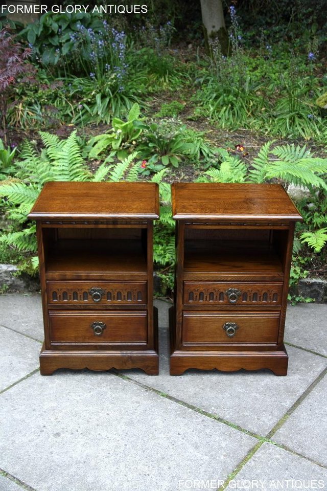 Image 38 of PAIR OF OLD CHARM OAK BEDSIDE CABINETS LAMP TABLE DRAWERS