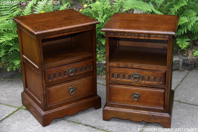 Image 41 of PAIR OF OLD CHARM OAK BEDSIDE CABINETS LAMP TABLE DRAWERS