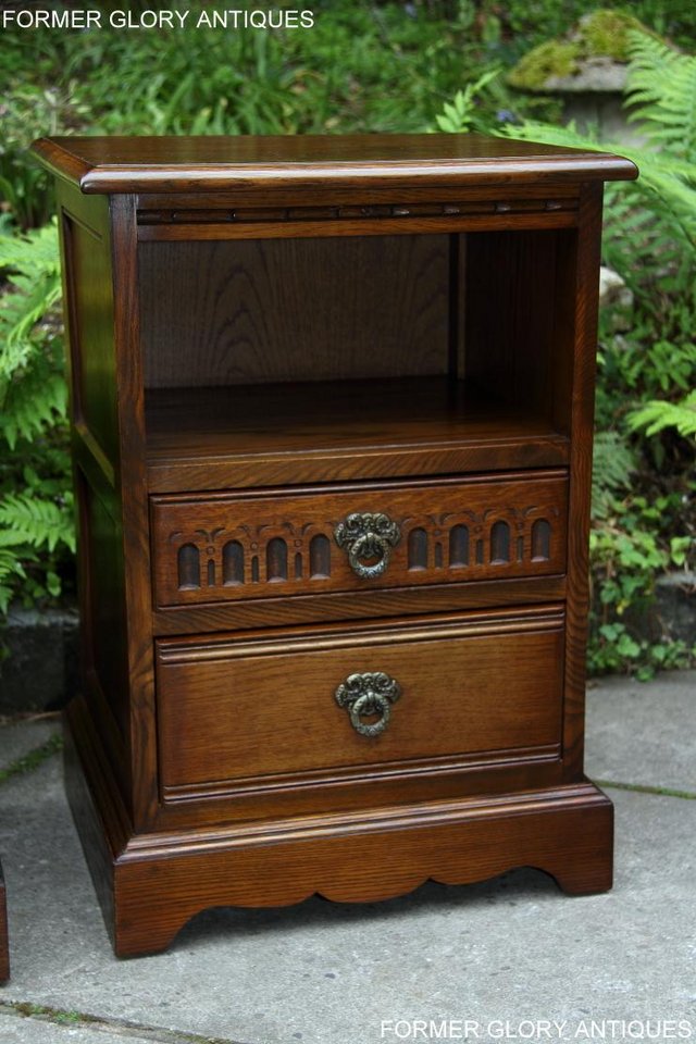 Image 45 of PAIR OF OLD CHARM OAK BEDSIDE CABINETS LAMP TABLE DRAWERS