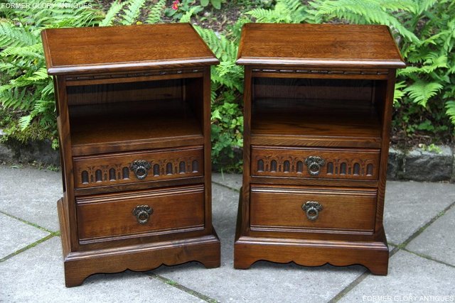 Image 46 of PAIR OF OLD CHARM OAK BEDSIDE CABINETS LAMP TABLE DRAWERS