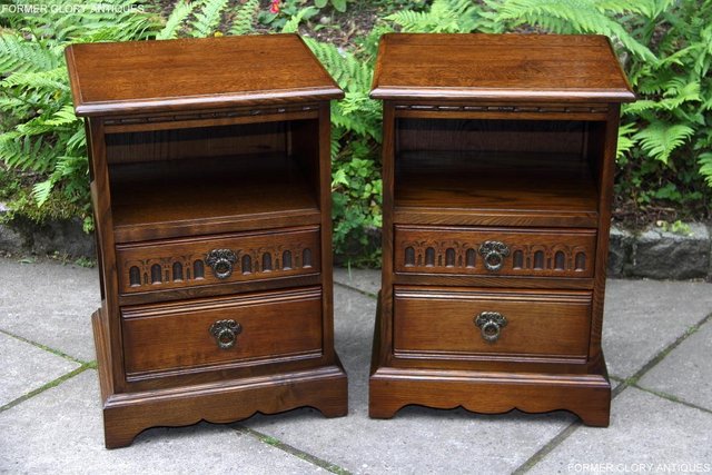 Image 57 of PAIR OF OLD CHARM OAK BEDSIDE CABINETS LAMP TABLE DRAWERS